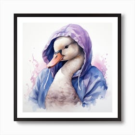 Watercolour Cartoon Swan In A Hoodie 1 Póster