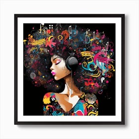 Afro Girl With Headphones 3 Art Print