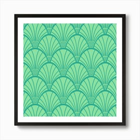 FANDOM Art Deco Vintage Fan Scallop Abstract Geometric in 60s Pastel Mint Green Art Print