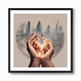 Two Hands Holding A Heart 1 Art Print