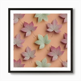 Autumn Leaves On A Pink Background Art Print