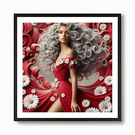 Beautiful Woman In Red Dress 1 Art Print