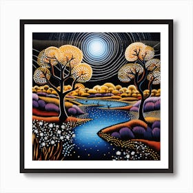 Aboriginal Art Black Background Scenic Art Print