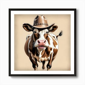 Cow In Cowboy Hat Art Print