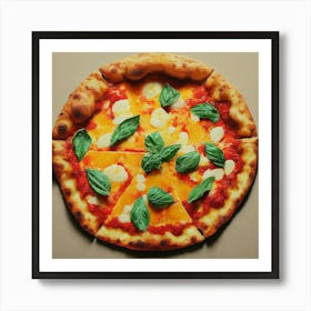 Pizza With Basil Leaves Art Print