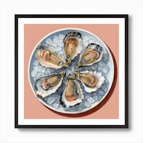 Oysters On A Plate Orange Square Painting(1) Art Print