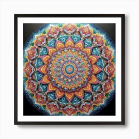 A vibrant diamond painting of a complex Mandala, with a mesmerizing interplay of light and shadow between the different colored diamonds 2 Art Print