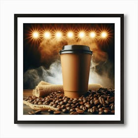 Coffee Cup With Coffee Beans And Smoke Art Print