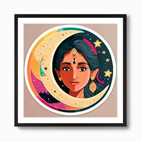 A young woman surrounded by vivid stars Art Print