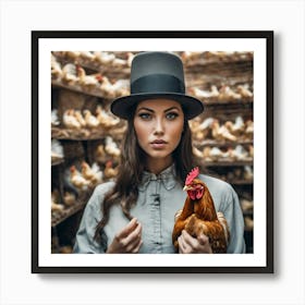 Portrait Of A Woman With Chickens Art Print