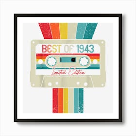 Best Of 1943 Cassette Retro Vintage 1943 Birthday Art Print