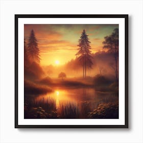 Sunrise In The Forest Art Print