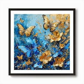 Blue And Gold Butterflies Art Print