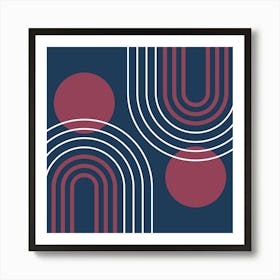 Mid Century Modern Geometric B31 In Navy Blue And Burgundy (Rainbow And Sun Abstract) 02 Art Print