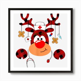 Buffalo Plaid Moose Christmas Reindeer Nurse Funny Xmas Art Print