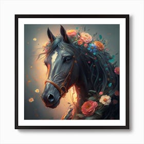 Horse With Flowers Art Print