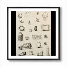 Pencil Drawing Of Objects Art Print