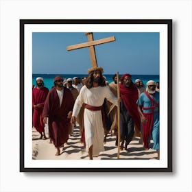 Jesus Walking On The Beach Art Print