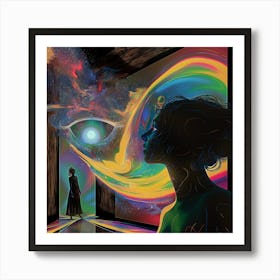 Crazy Eye art, Colorful, rainbow, woman, artwork print. "The Planets Are Watching you" Art Print