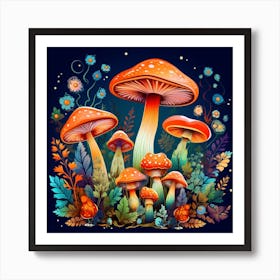 Mushrooms And Flowers 50 Art Print