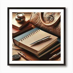 Notebook, Pen, Pencils, Books Art Print