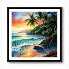 Watercolour Landscape Grande Anse Darlet Studio Photography Complex Details High Detail Art Print