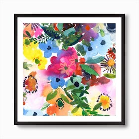 Watercolor Flowers in Full Bloom Art Print