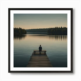 Man Sitting Alone On A Dock Art Print