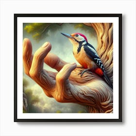 Woodpecker Perched On Hand Art Print