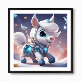 A Super Cute Chibi Zodiac Horse, In The Universe, With Snowwhite Shiny Fur, Happy Smile, Happy Smile (2) Art Print