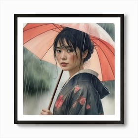 Japanese Woman In The Rain Two 1 Art Print