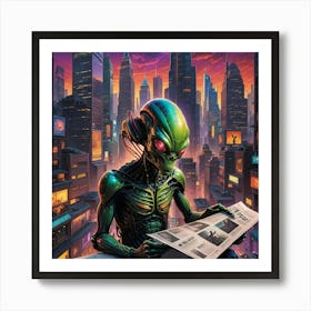 Alien Reading Newspaper Art Print