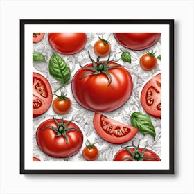 Seamless Pattern With Tomatoes And Leaves Art Print