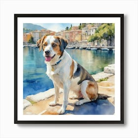 Painting Of A Dog In Isola Bella Italy In The Style Of 2 Art Print