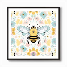 Bees And Flowers Art Print