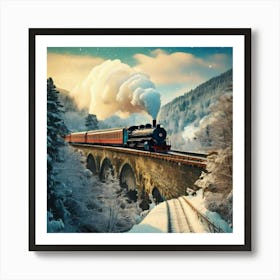 Firefly Vintage Winter Travel Poster Of A Steam Train On A Snowy Viaduct 53368 (2) Art Print