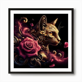 Cat With Roses 1 Art Print