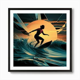 Surfer At Sunset 9 Art Print