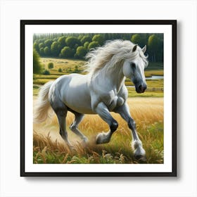 White Horse In The Field Art Print