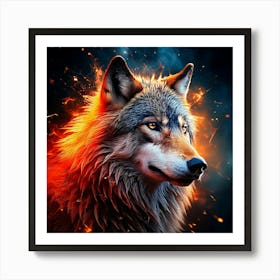 Firefly Majestic Wolf Surrounded By Fiery And Electric Sparks 33046 Art Print