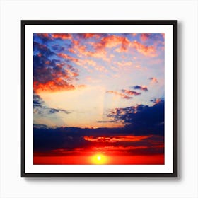 Sunrise Clouds Sky Photo Sun Sea art photography sunset square yellow orange blue living room bedroom Art Print