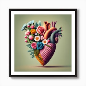 A Human Heart Half Of Which Is Flowers Spring Art Print