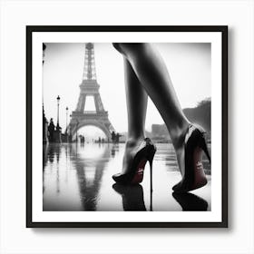 Paris Eiffel Tower black and white legs lady high heels  Art Print