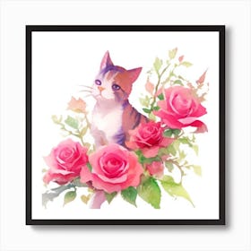 Cat With Roses5 Art Print