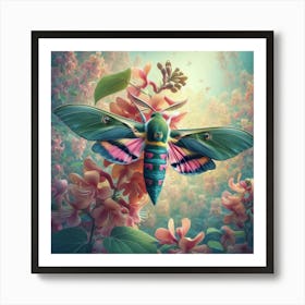 A Beautiful Elephant Hawk Moth Sitting On A Honeysuckle Flower 2 Art Print