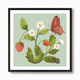 Sweet strawberry with butterfly Art Print