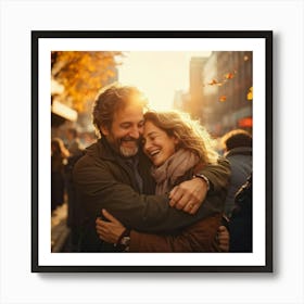 A Warm Spontaneous Hug Exchanged Between Two Old Friends Their Smiles Radiating Gratitude And Mutu (5) Art Print