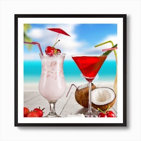 Tropical Drinks On The Beach Art Print