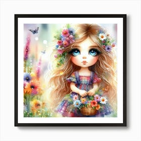 Little Girl With Flowers 1 Art Print