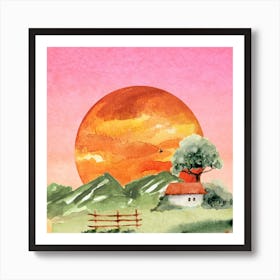 Watercolor Of A Sunset Art Print